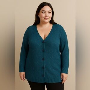 Cabela’s cotton blend plus size cardigan blue green aqua heavy knit fall winter